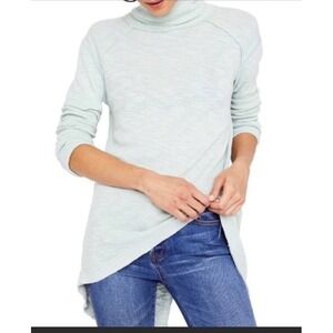 Free People Split Back Cowl Neck Long Sleeve Top light mint green Sz Small
